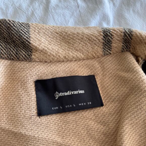 Stradivarius Women's Brown Plaid Cardigan Jacket Size Large Two Tone Sweater - Picture 2 of 13